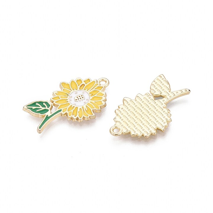 Charm mini pandantiv auriu emailat floarea soarelui 25,5x15,5mm