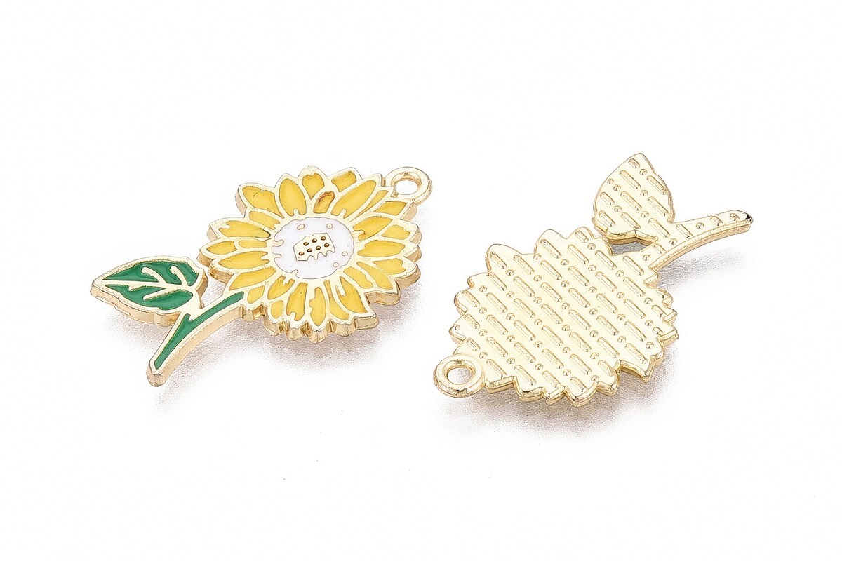 Charm mini pandantiv auriu emailat floarea soarelui 25,5x15,5mm