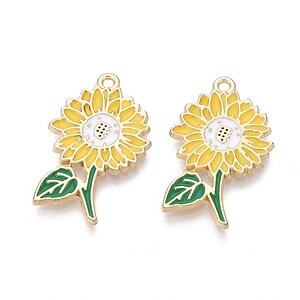 Charm mini pandantiv auriu emailat floarea soarelui 25,5x15,5mm