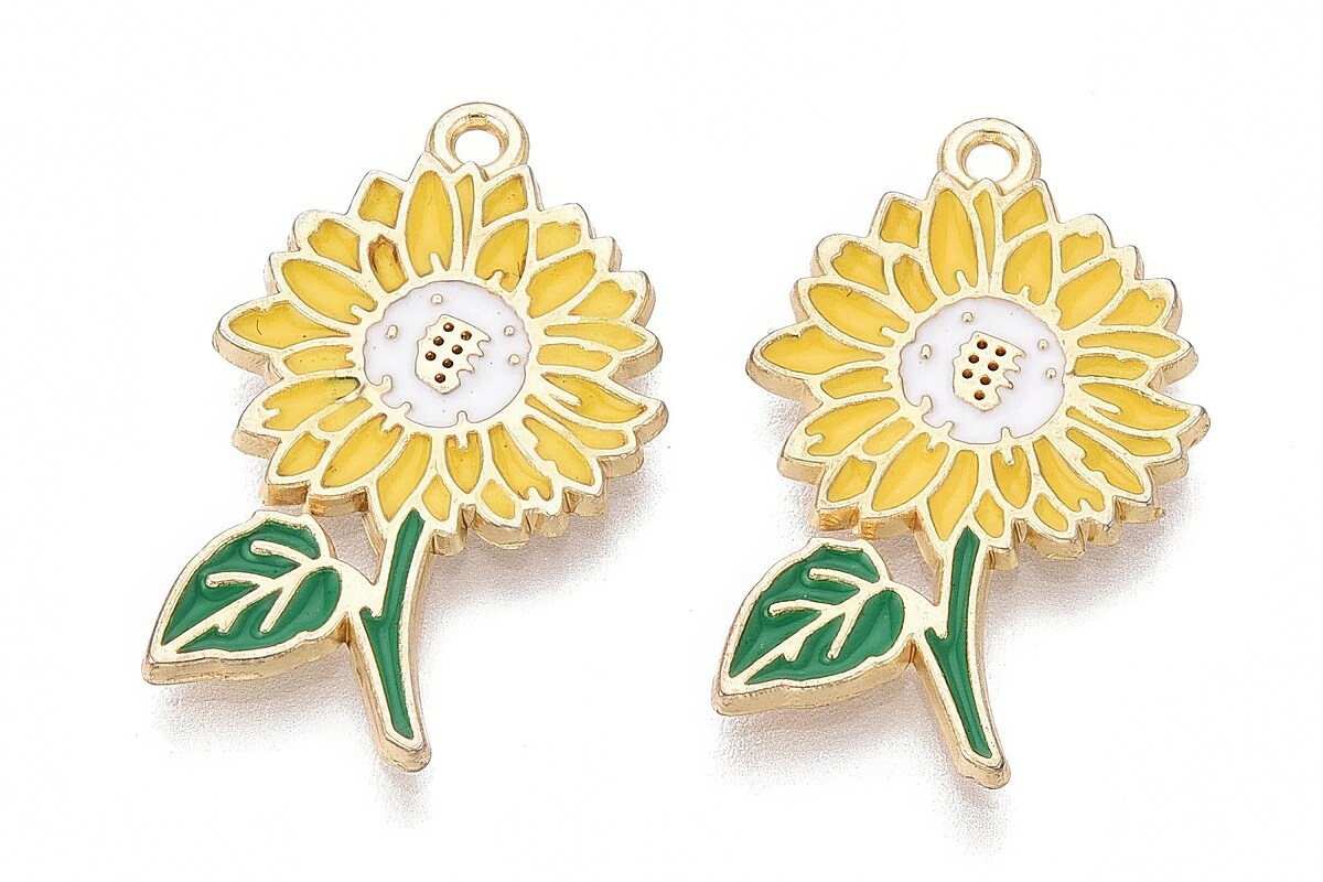 Charm mini pandantiv auriu emailat floarea soarelui 25,5x15,5mm