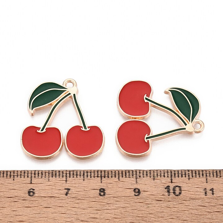 Charm mini pandantiv auriu emailat cirese 26x24,5mm