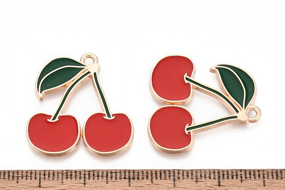 Charm mini pandantiv auriu emailat cirese 26x24,5mm