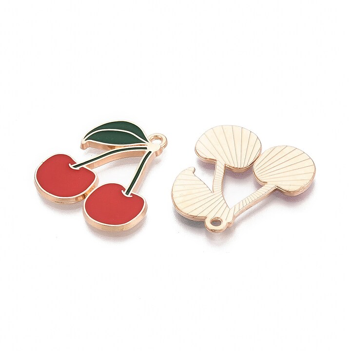 Charm mini pandantiv auriu emailat cirese 26x24,5mm