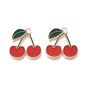 Charm mini pandantiv auriu emailat cirese 26x24,5mm