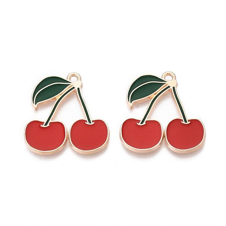 Charm mini pandantiv auriu emailat cirese 26x24,5mm