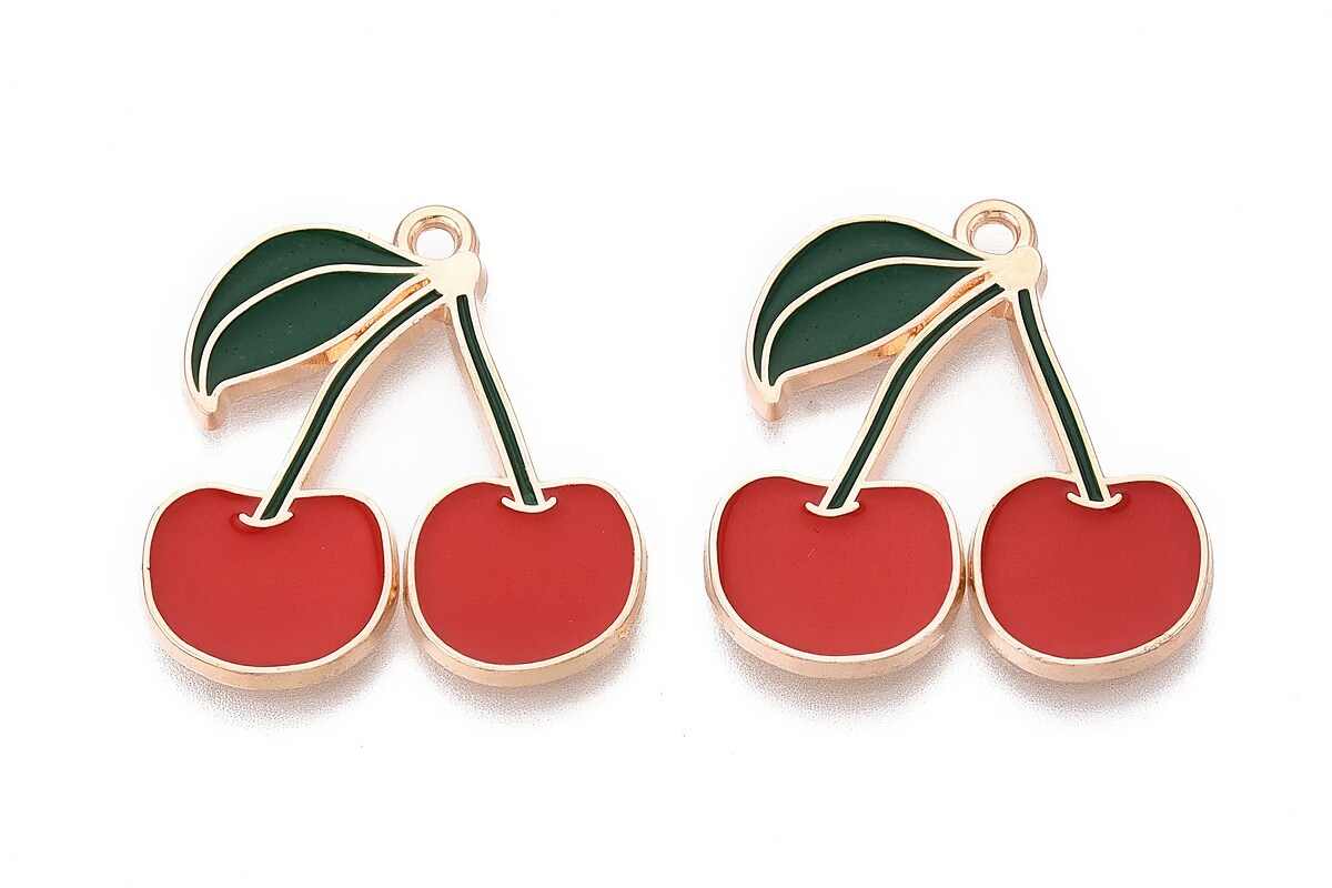 Charm mini pandantiv auriu emailat cirese 26x24,5mm