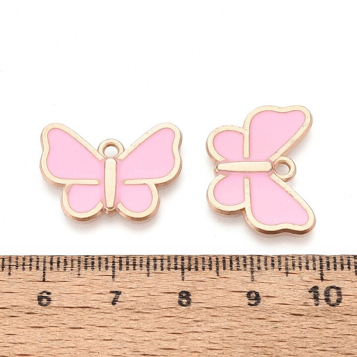 Charm mini pandantiv auriu emailat fluture roz 19x22mm