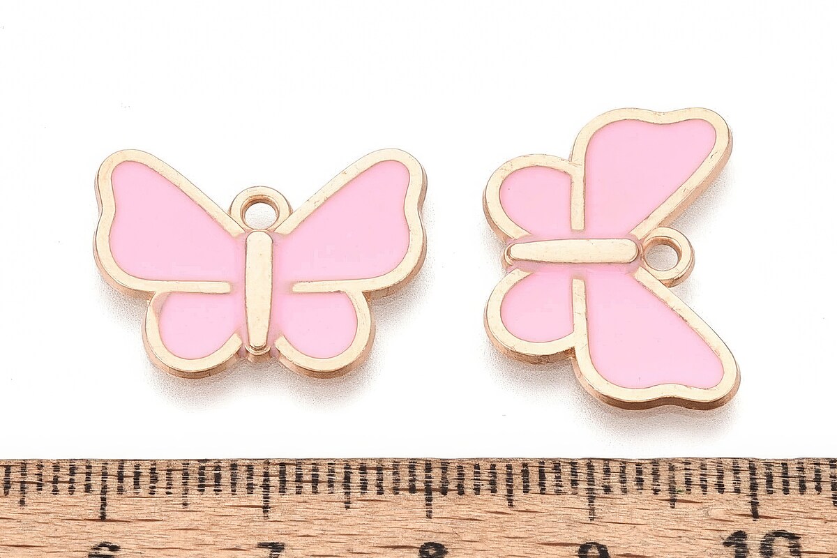 Charm mini pandantiv auriu emailat fluture roz 19x22mm