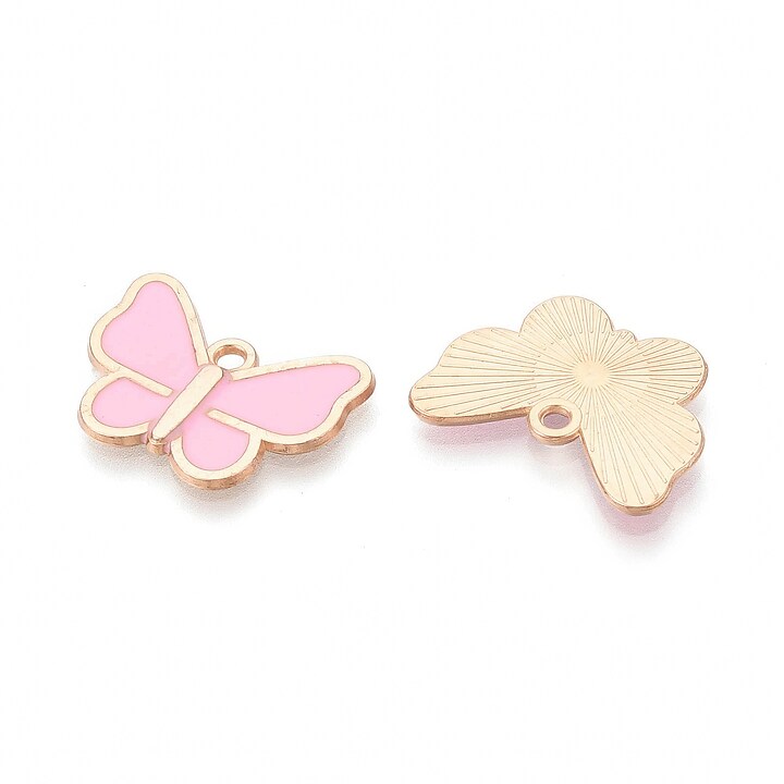 Charm mini pandantiv auriu emailat fluture roz 19x22mm