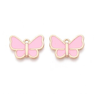 Charm mini pandantiv auriu emailat fluture roz 19x22mm