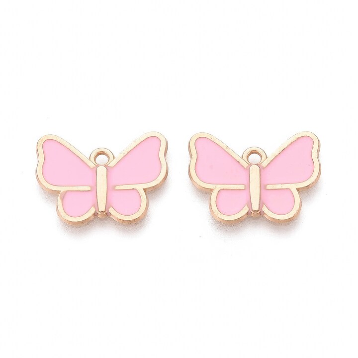 Charm mini pandantiv auriu emailat fluture roz 19x22mm
