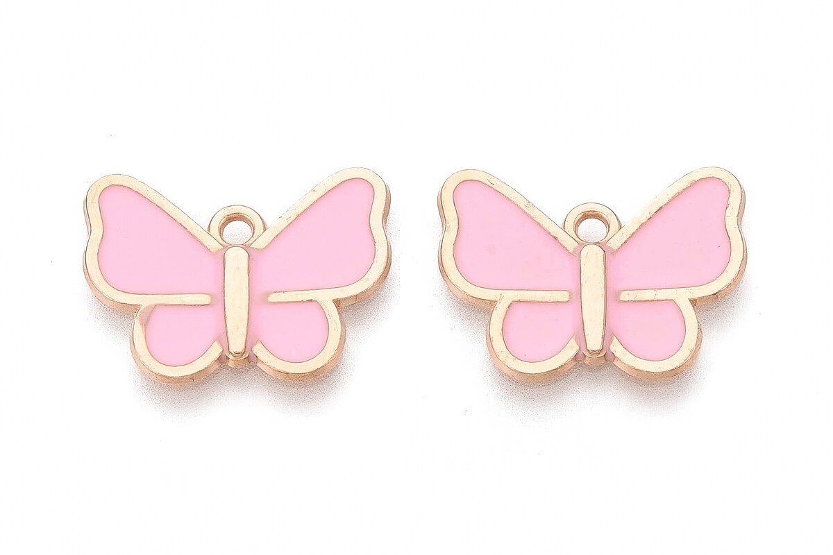 Charm mini pandantiv auriu emailat fluture roz 19x22mm