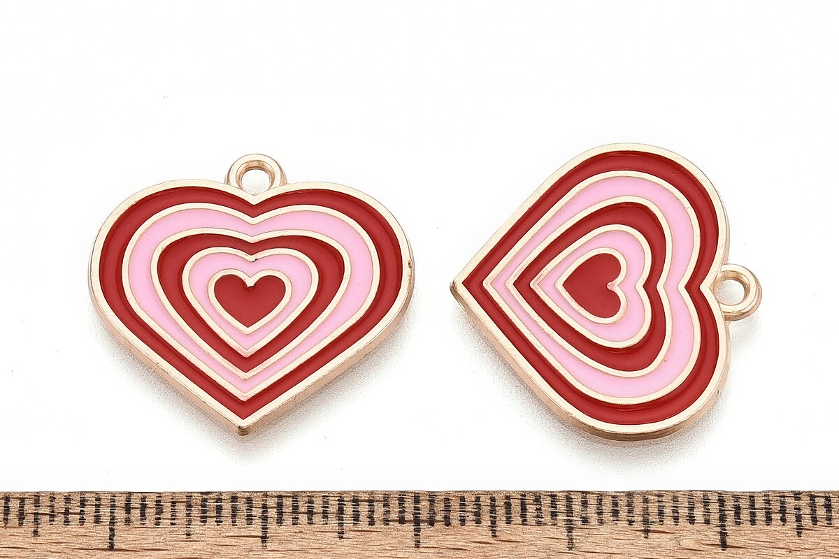 Charm mini pandantiv auriu emailat inima 21x22mm