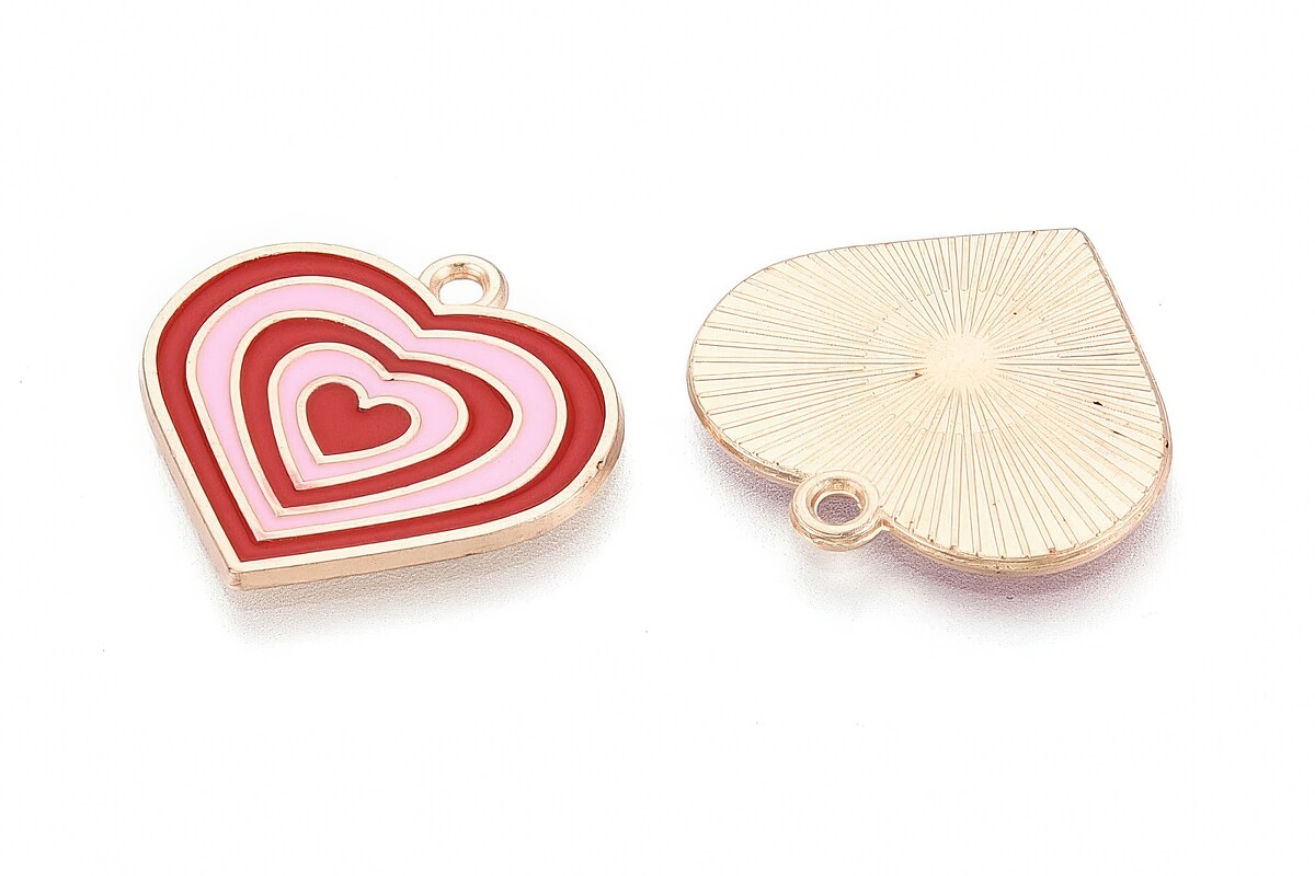 Charm mini pandantiv auriu emailat inima 21x22mm