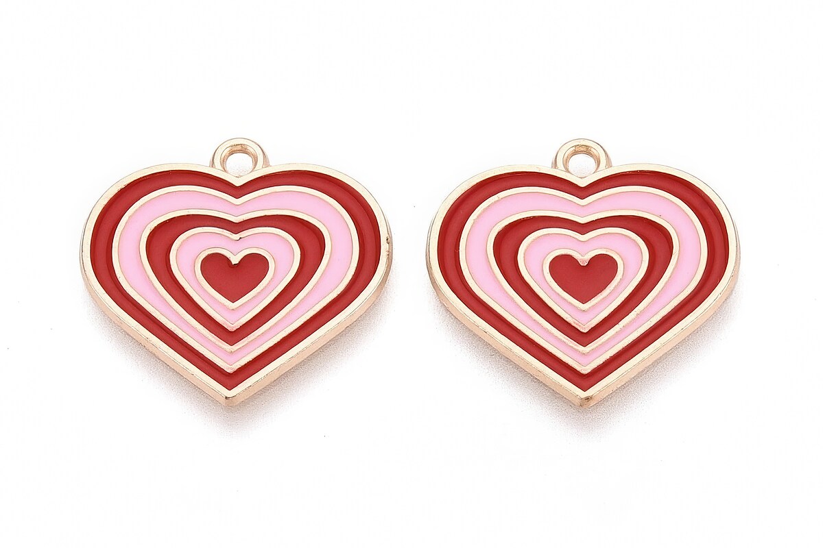 Charm mini pandantiv auriu emailat inima 21x22mm