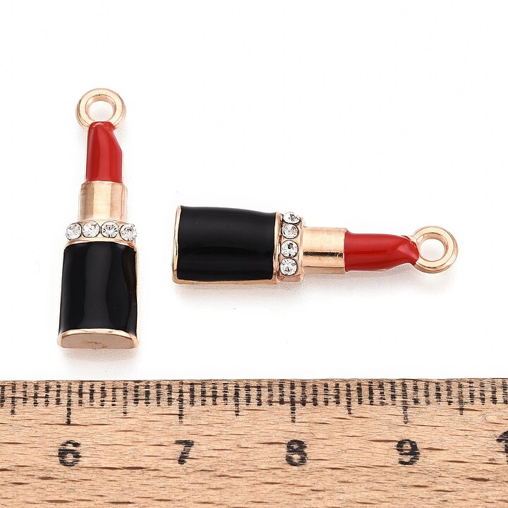 Charm mini pandantiv auriu emailat ruj rosu 26x7,5mm