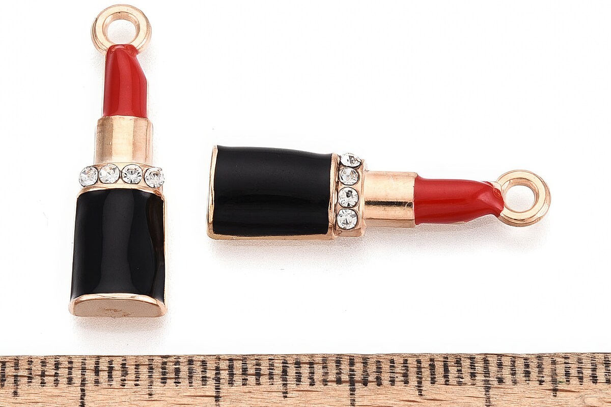Charm mini pandantiv auriu emailat ruj rosu 26x7,5mm