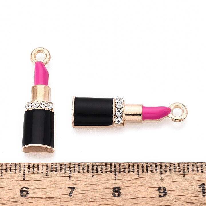 Charm mini pandantiv auriu emailat ruj roz 26x7,5mm