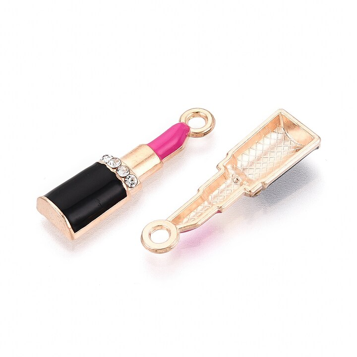 Charm mini pandantiv auriu emailat ruj roz 26x7,5mm