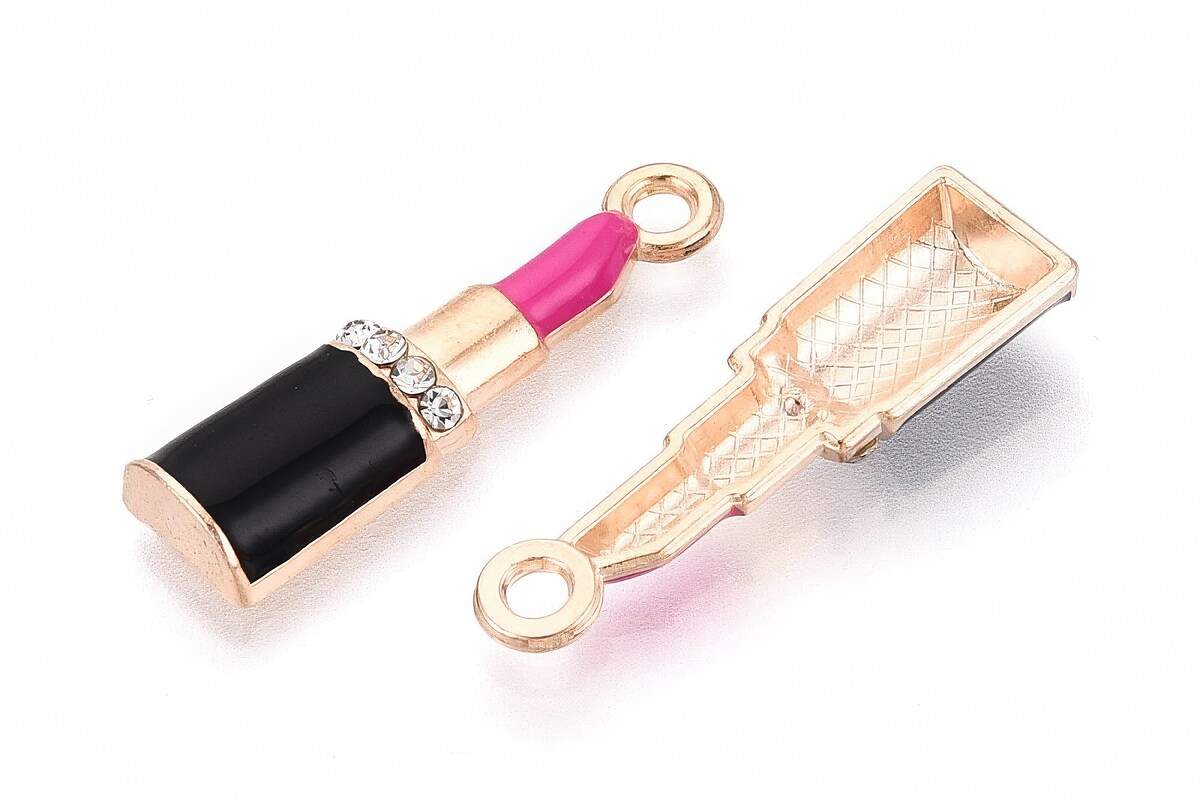 Charm mini pandantiv auriu emailat ruj roz 26x7,5mm