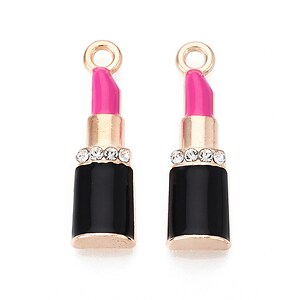 Charm mini pandantiv auriu emailat ruj roz 26x7,5mm