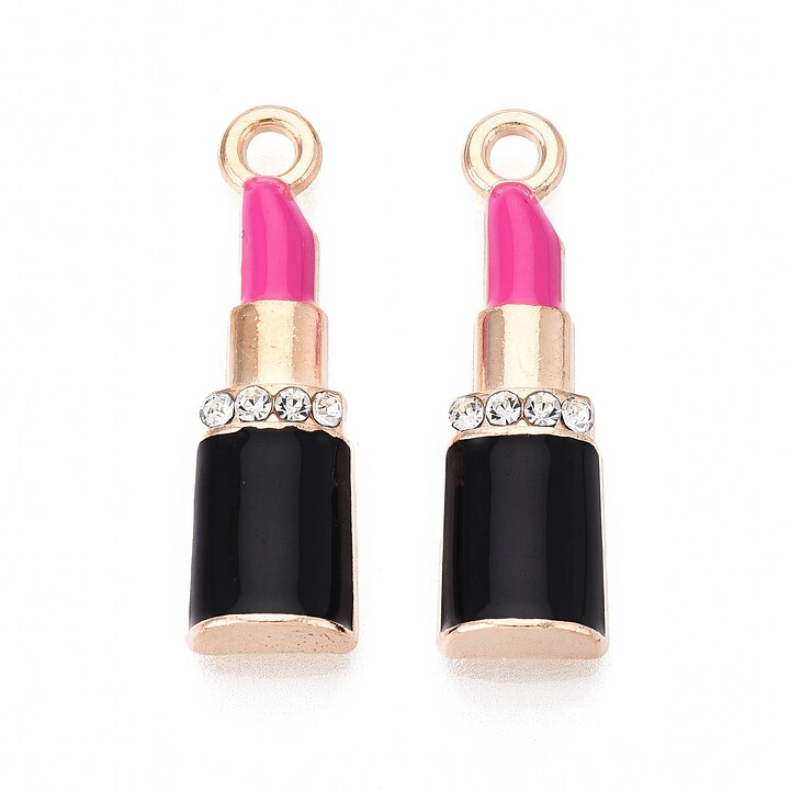 Charm mini pandantiv auriu emailat ruj roz 26x7,5mm