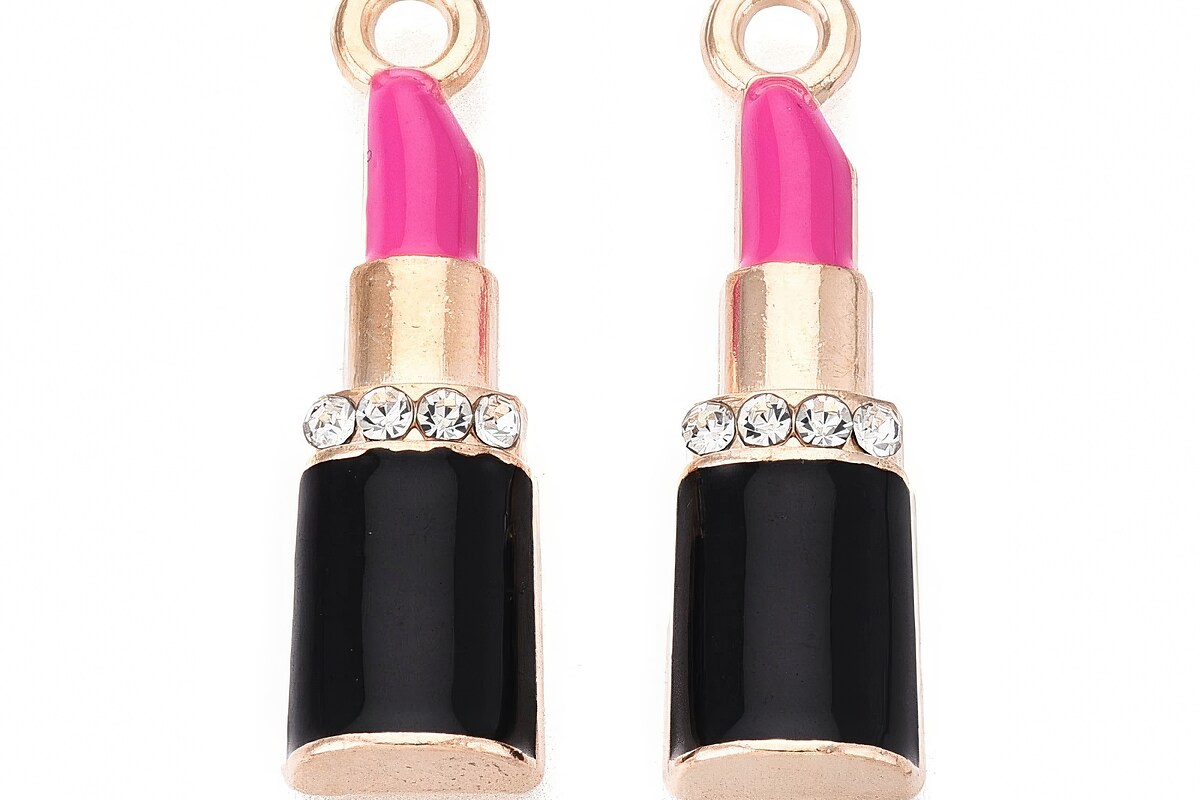 Charm mini pandantiv auriu emailat ruj roz 26x7,5mm