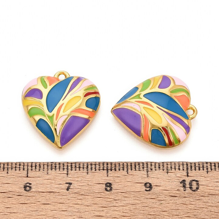 Charm mini pandantiv auriu emailat inima colorata 22x20,5mm
