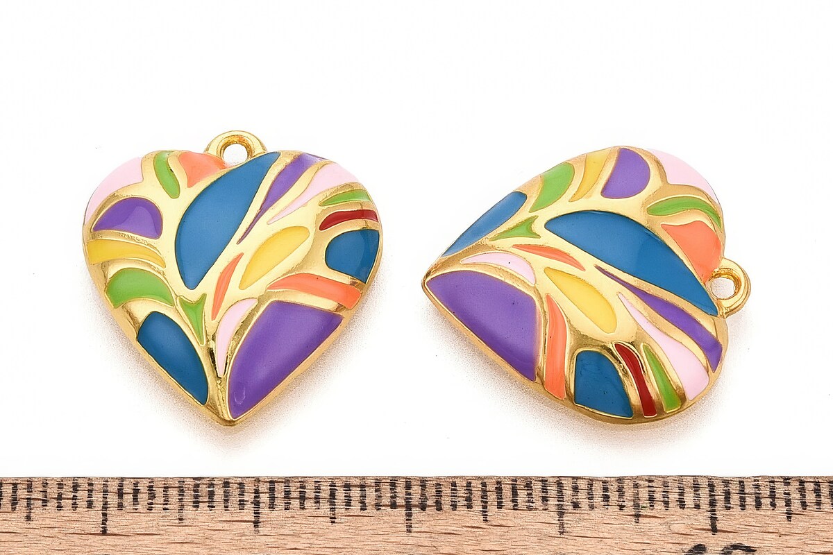 Charm mini pandantiv auriu emailat inima colorata 22x20,5mm