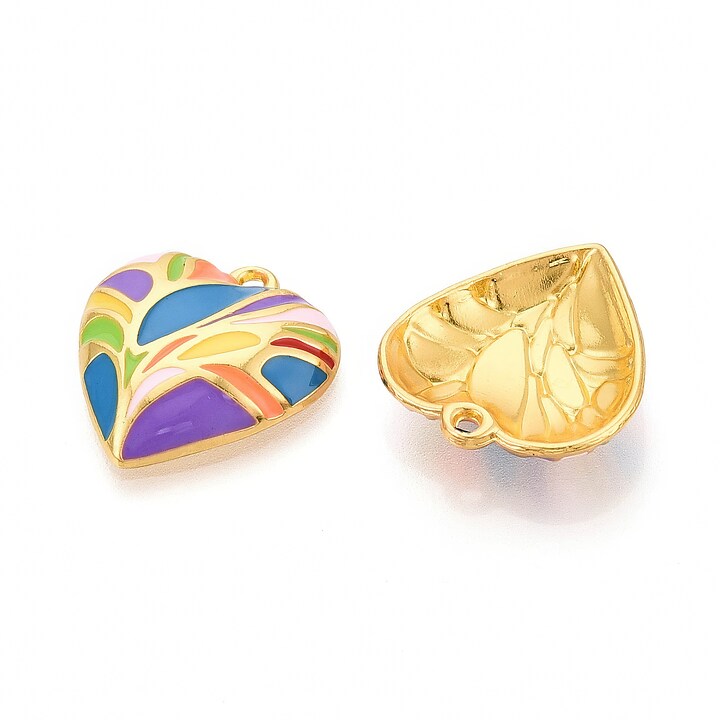 Charm mini pandantiv auriu emailat inima colorata 22x20,5mm