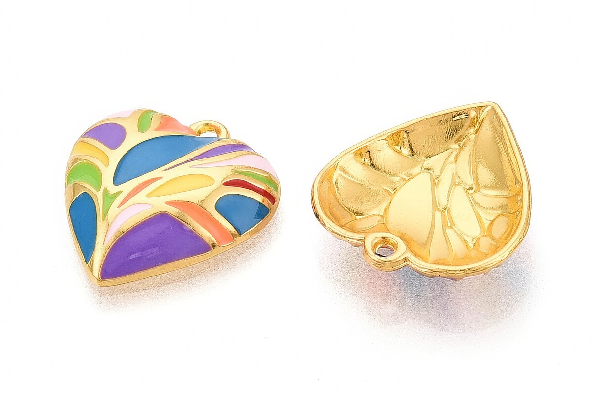 Charm mini pandantiv auriu emailat inima colorata 22x20,5mm