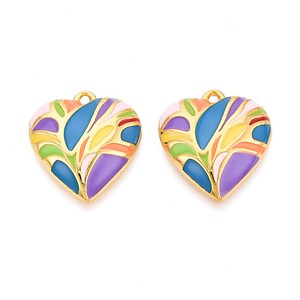 Charm mini pandantiv auriu emailat inima colorata 22x20,5mm