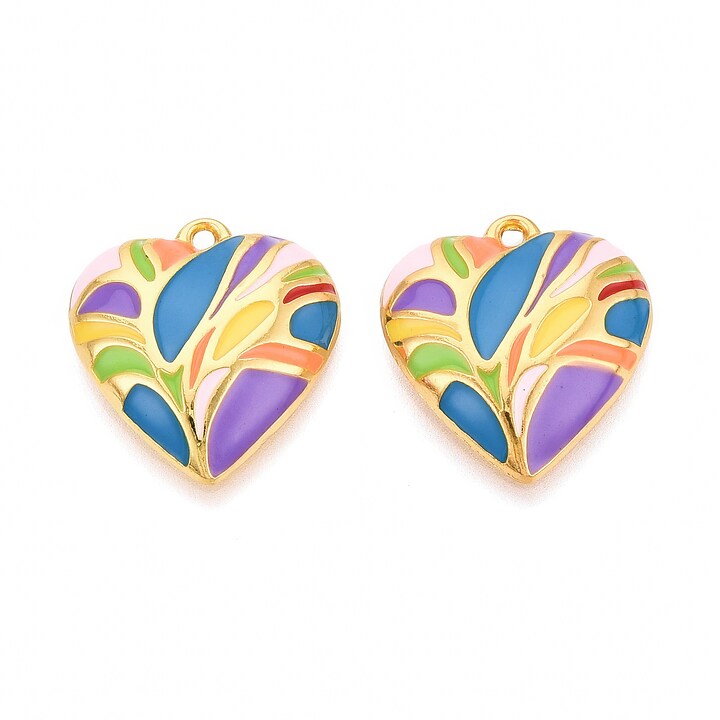 Charm mini pandantiv auriu emailat inima colorata 22x20,5mm
