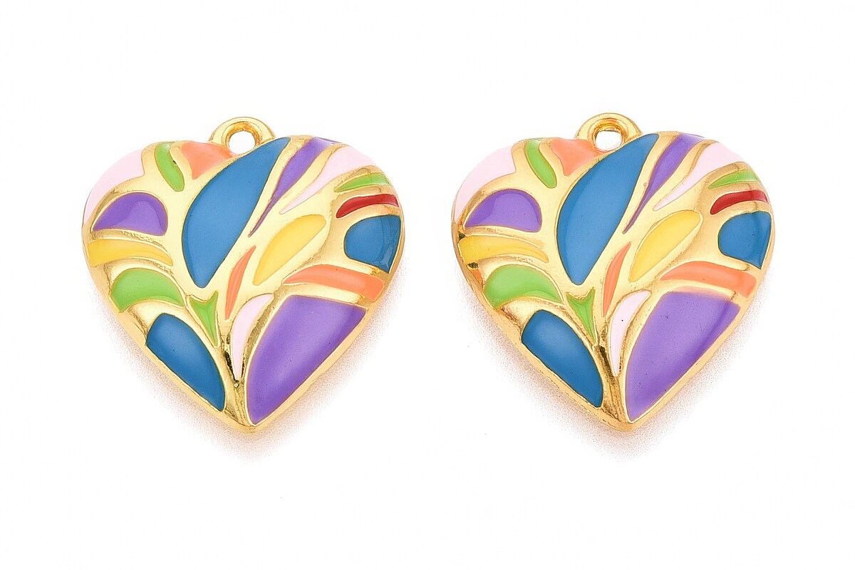 Charm mini pandantiv auriu emailat inima colorata 22x20,5mm