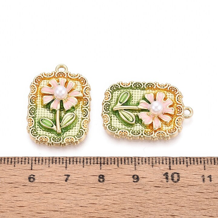 Charm mini pandantiv auriu emailat floare cu perluta 27x19mm