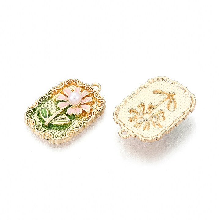 Charm mini pandantiv auriu emailat floare cu perluta 27x19mm
