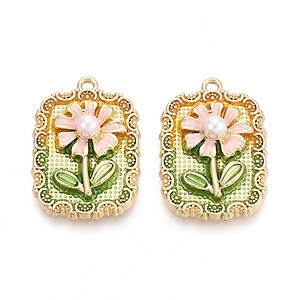 Charm mini pandantiv auriu emailat floare cu perluta 27x19mm