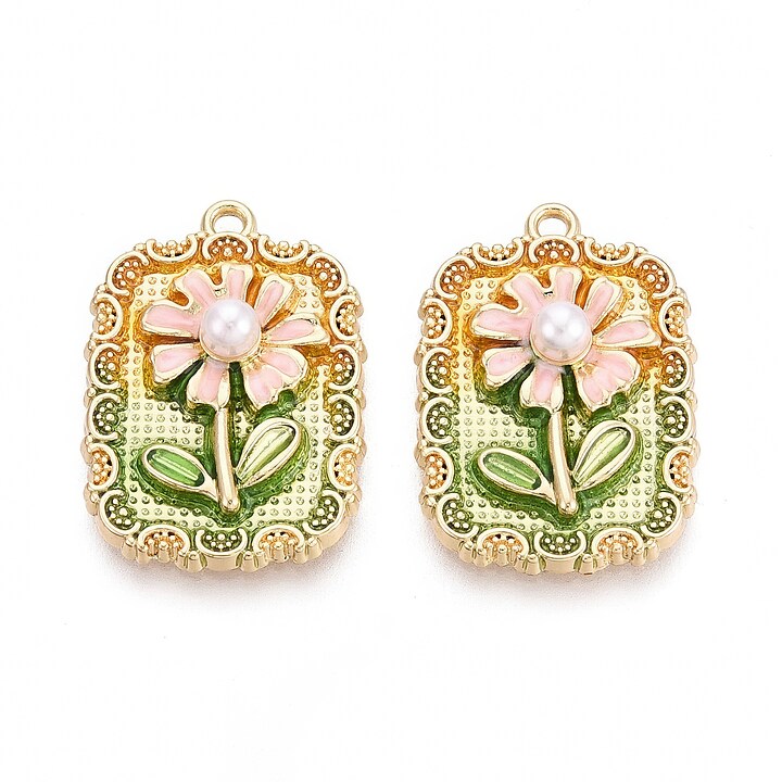 Charm mini pandantiv auriu emailat floare cu perluta 27x19mm