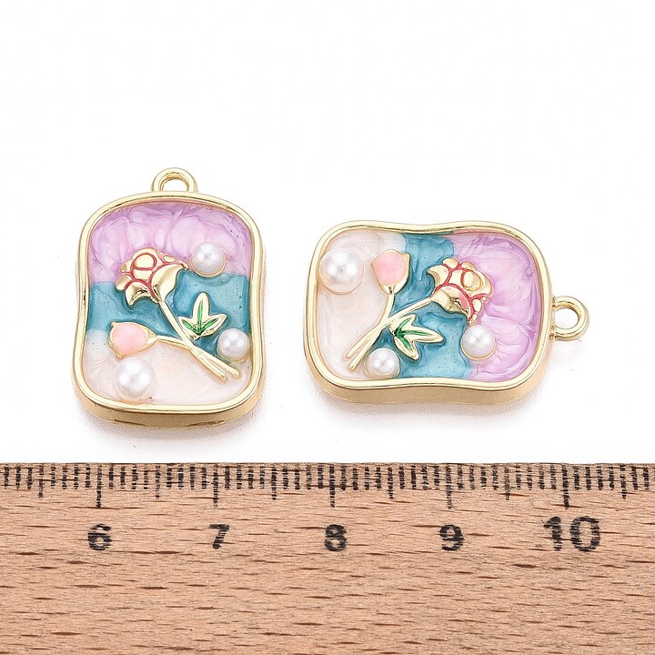 Charm mini pandantiv auriu emailat floare cu perlute 25x17mm