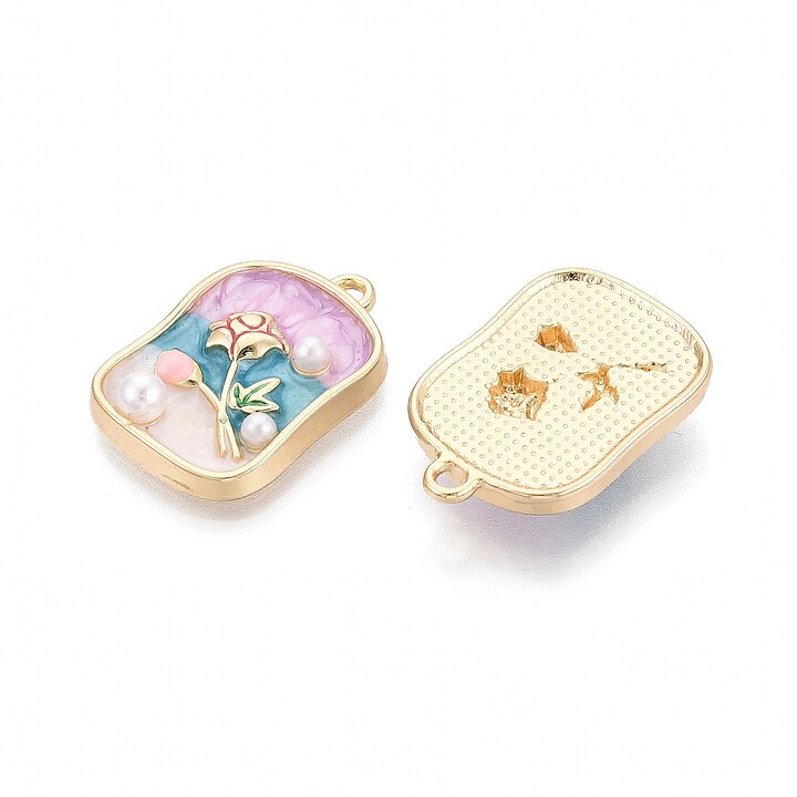 Charm mini pandantiv auriu emailat floare cu perlute 25x17mm