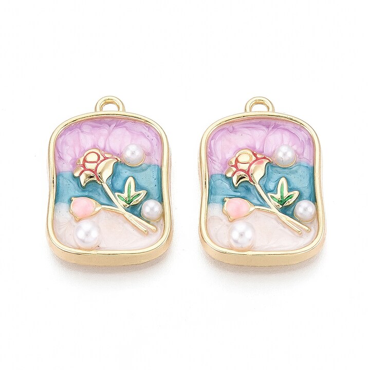 Charm mini pandantiv auriu emailat floare cu perlute 25x17mm