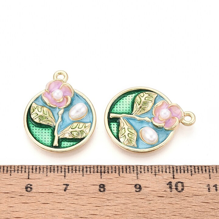 Charm mini pandantiv auriu emailat floare cu perlute 26x20,5mm