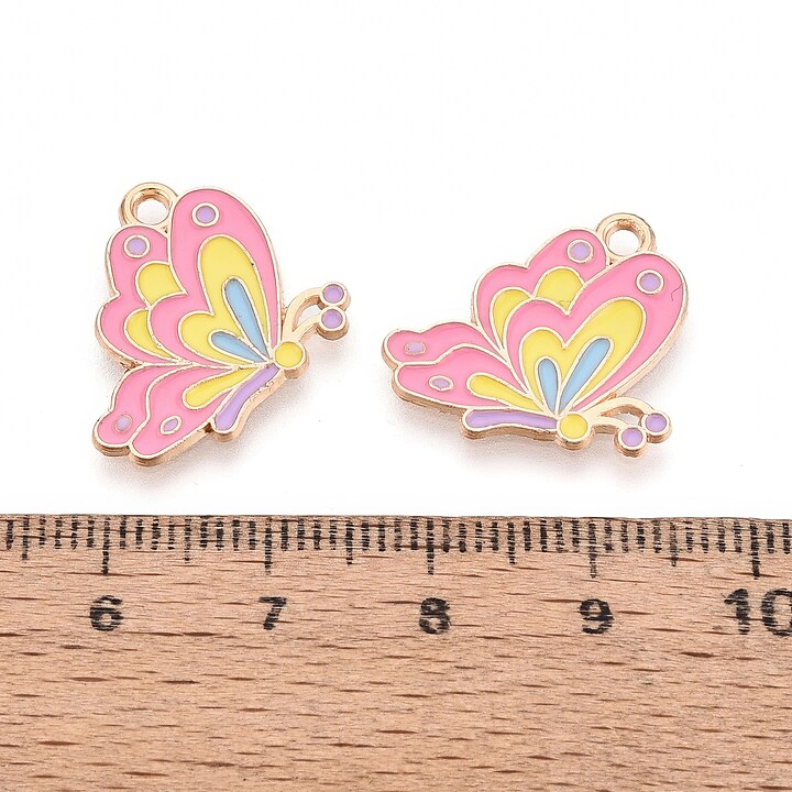Charm mini pandantiv auriu emailat fluture roz 20x16mm