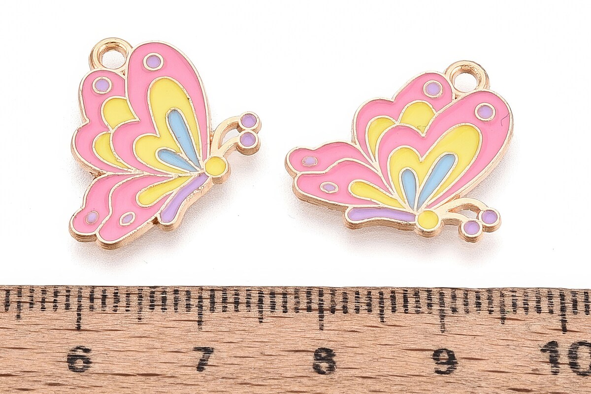 Charm mini pandantiv auriu emailat fluture roz 20x16mm