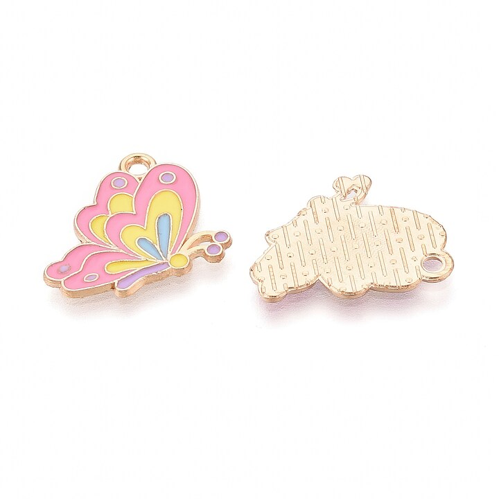 Charm mini pandantiv auriu emailat fluture roz 20x16mm