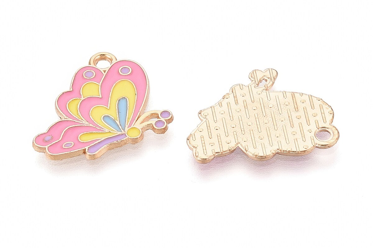 Charm mini pandantiv auriu emailat fluture roz 20x16mm