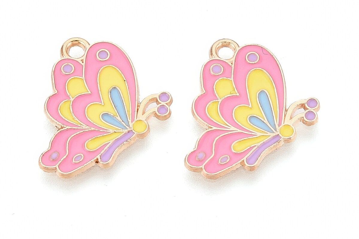 Charm mini pandantiv auriu emailat fluture roz 20x16mm
