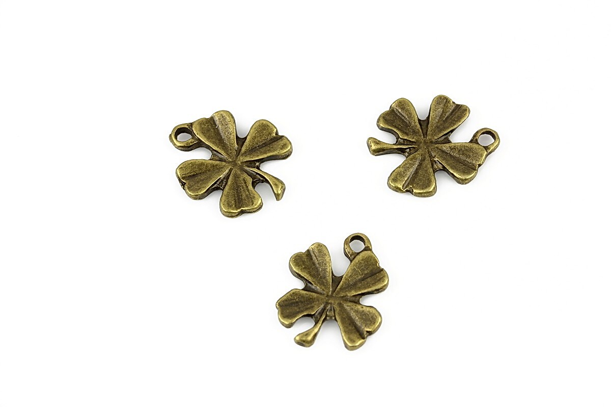 Charm bronz trifoi cu patru foi 16x14mm