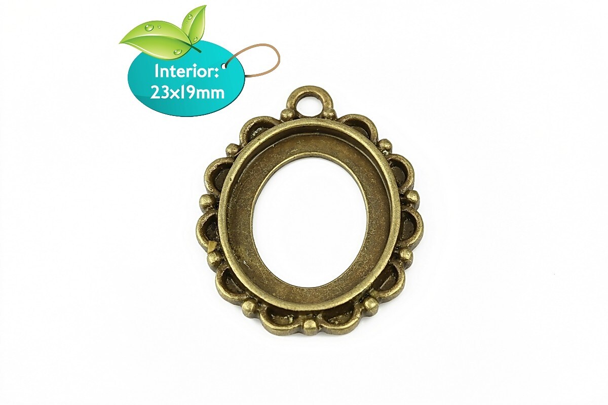 Baza cabochon pandantiv bronz 32x26mm, interior 23x19mm