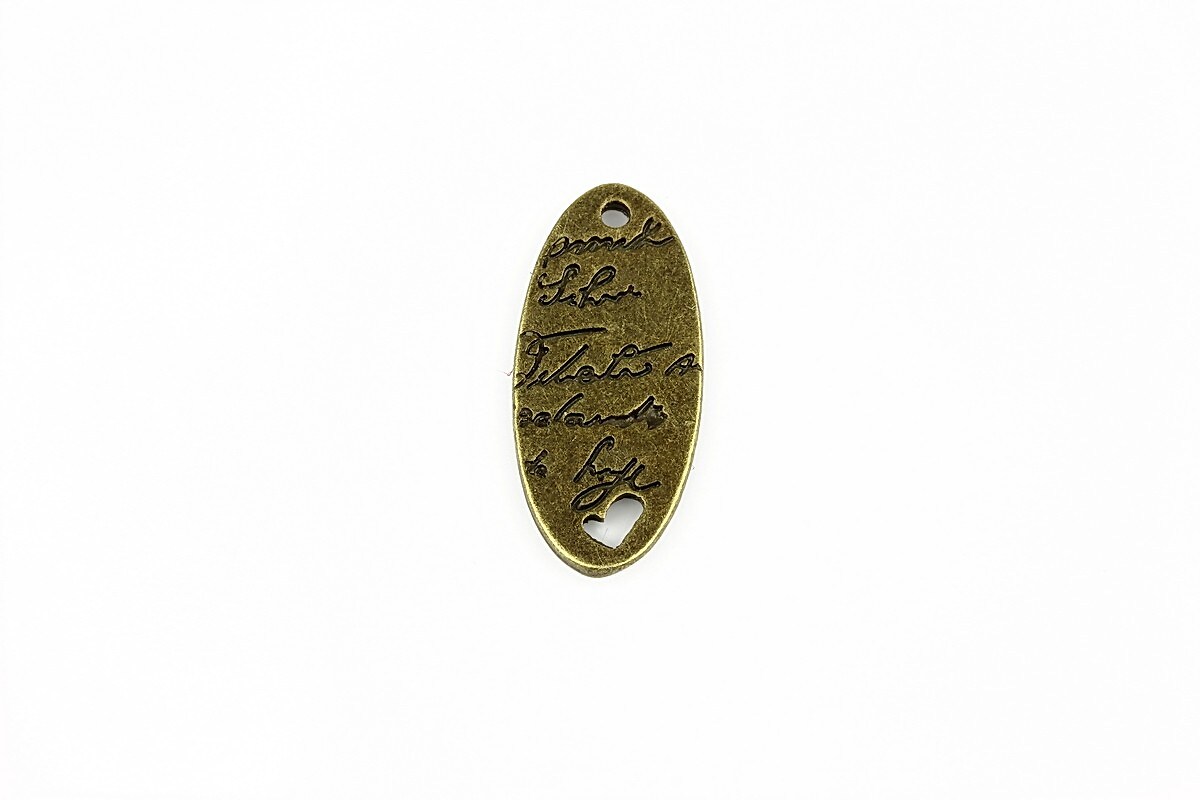 Charm bronz mesaj si inimioara 25x11mm